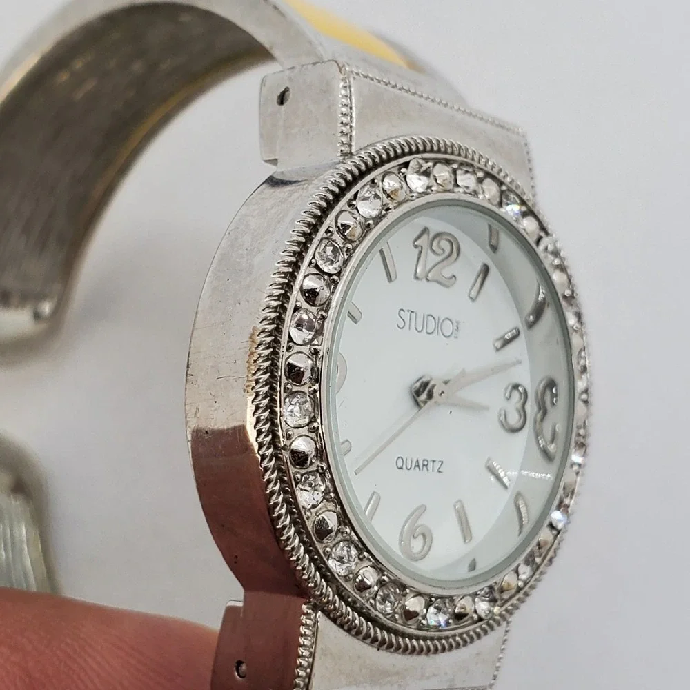 Women's Cuff Bracelet Watch Silver Yellow Tone Bracelet 5.75